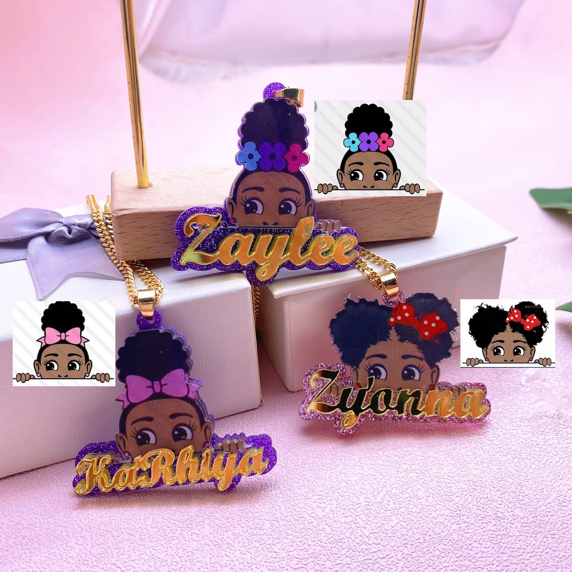 Cartoon Photo Acrylic Name Necklace Personalized Kids Character Necklace-silviax