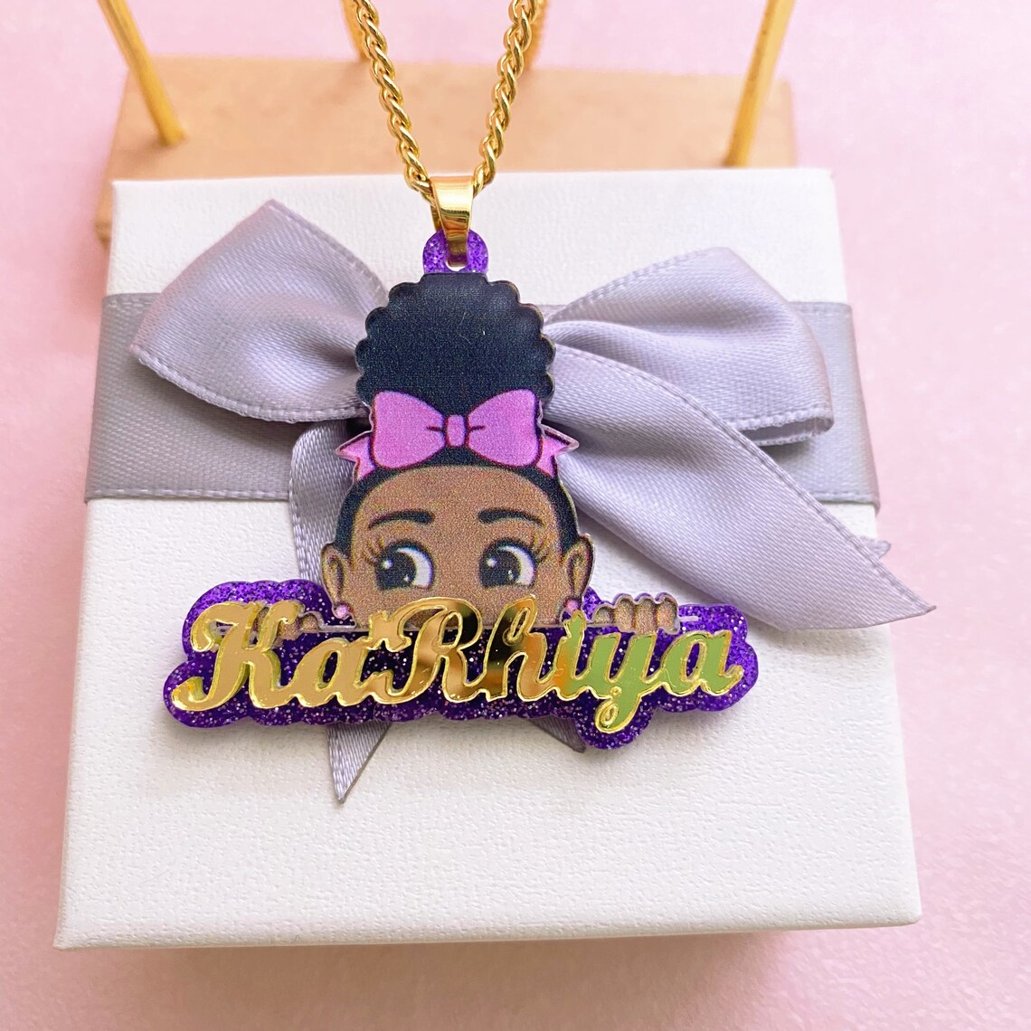 Cartoon Photo Acrylic Name Necklace Personalized Kids Character Necklace-silviax