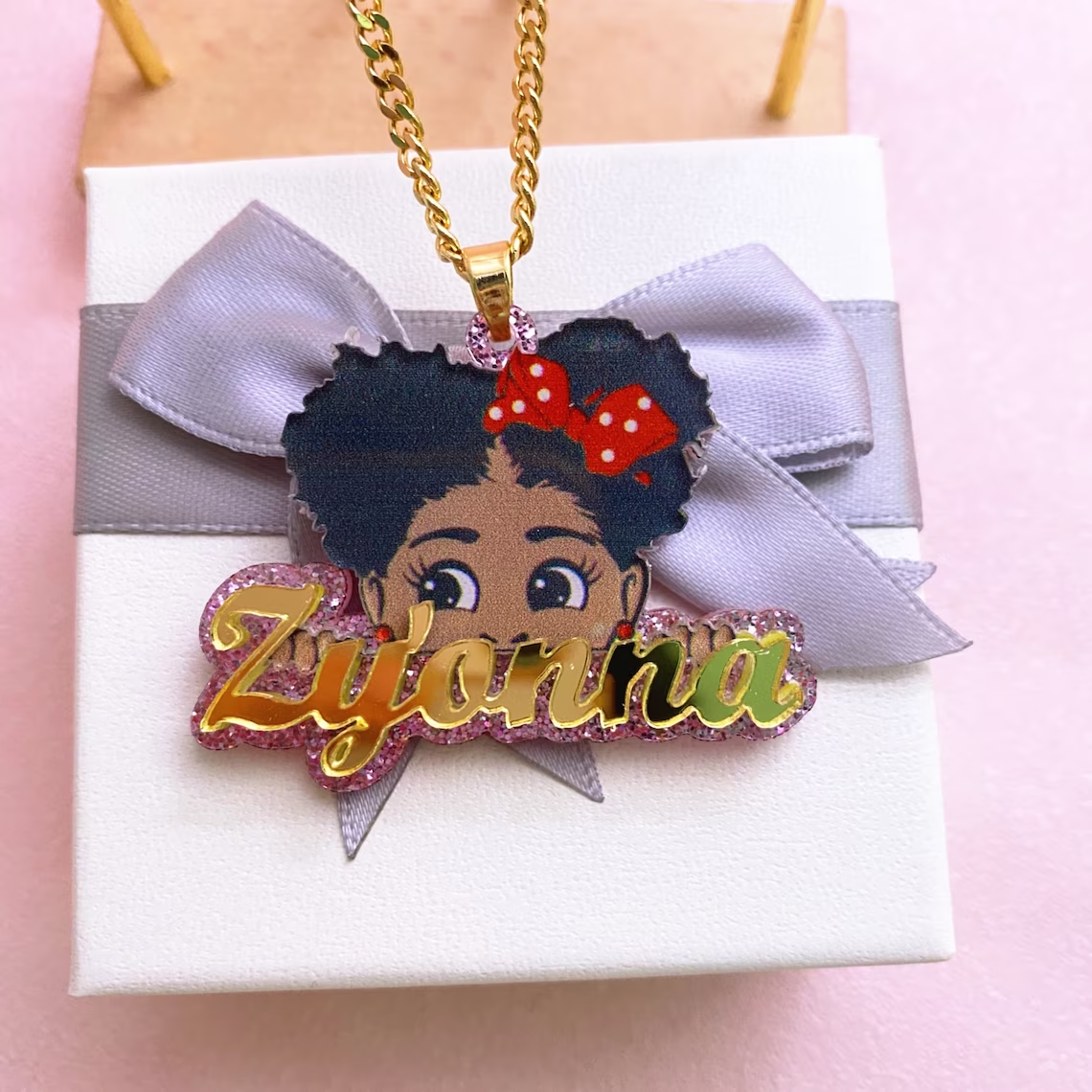 Cartoon Photo Acrylic Name Necklace Personalized Kids Character Necklace-silviax
