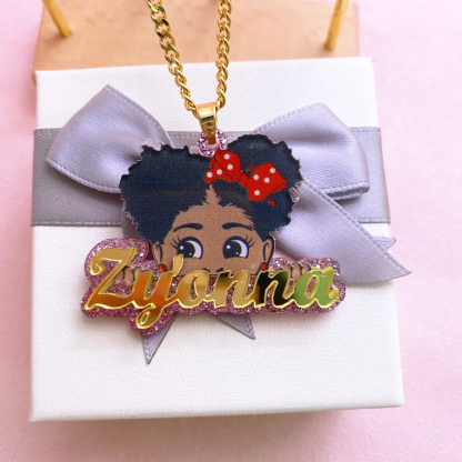Cartoon Photo Acrylic Name Necklace Personalized Kids Character Necklace-silviax