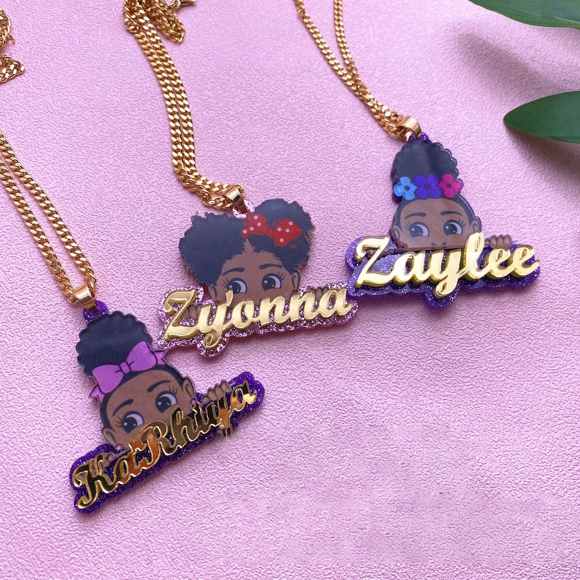 Cartoon Photo Acrylic Name Necklace Personalized Kids Character Necklace-silviax