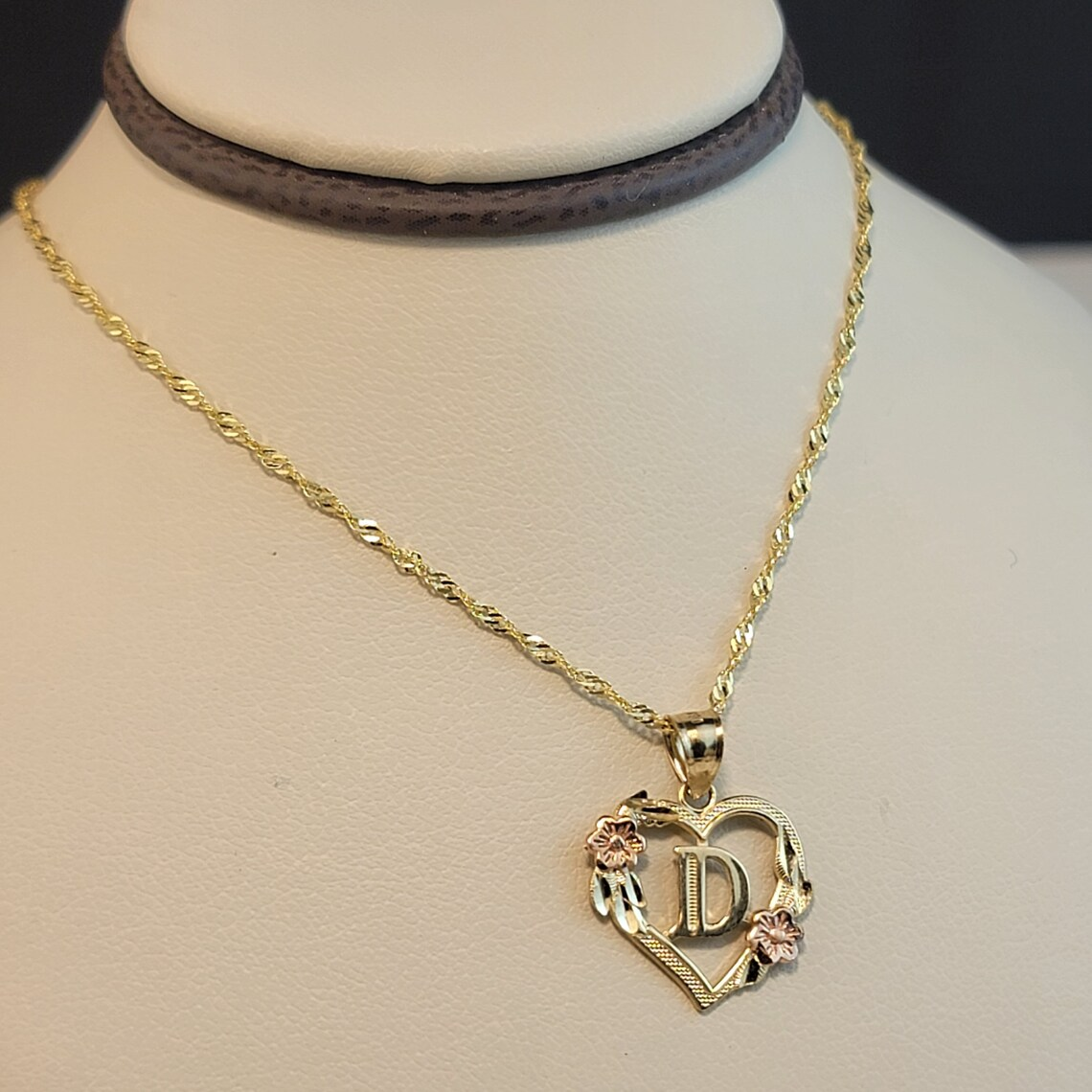 Two tone Heart Pendant Flower Gold Initial Necklace-silviax