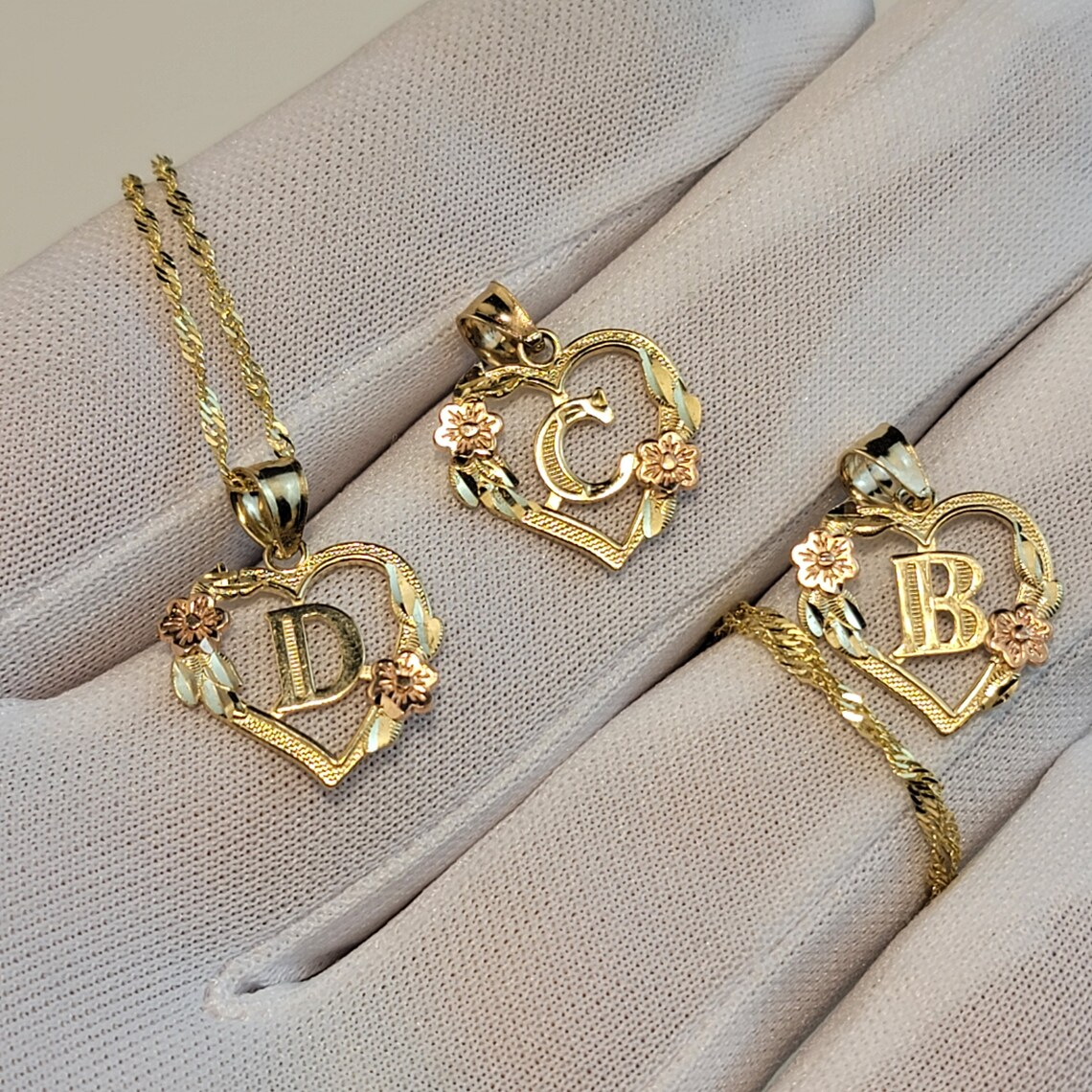 Two tone Heart Pendant Flower Gold Initial Necklace-silviax