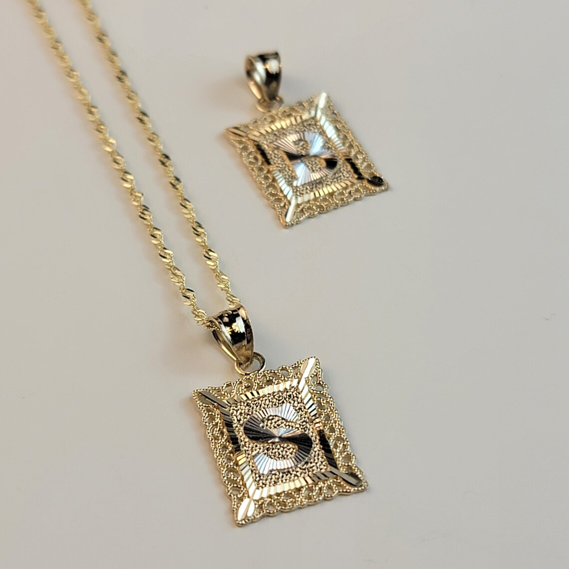 Initial Square Gold Plate Pendant Necklace-silviax