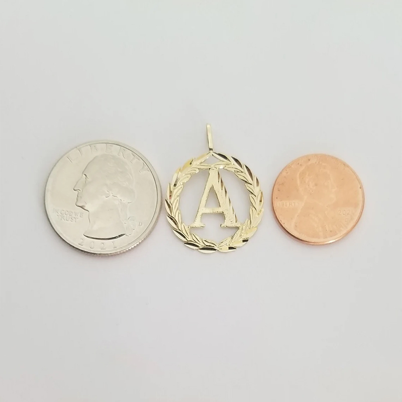 Yellow Gold Wreath Personalized A-Z Initial Letter Pendant Necklace-silviax