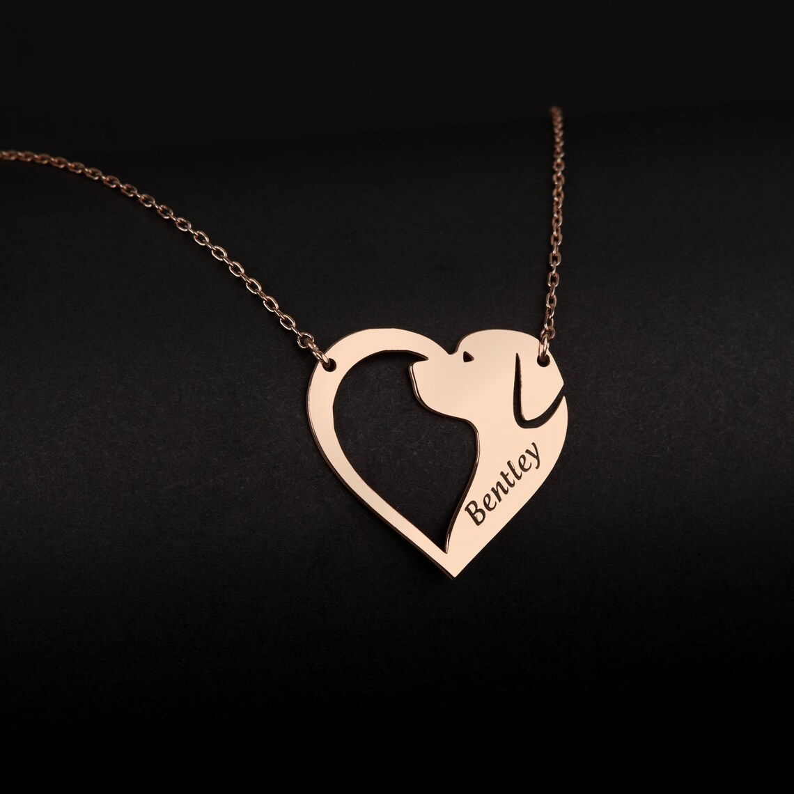 Heart Pattern Animal Silhouette Pet Photo Name Necklace-silviax