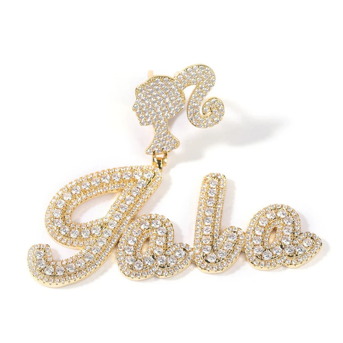 Baguettes Chain 1-6 Letters Pink Iced Out Girl Hook Custom Necklace-silviax