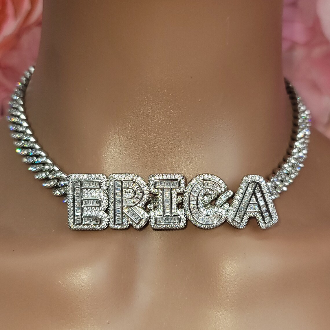 Cuban Chain Iced Out Sparkling Custom Nameplate Necklace -silviax
