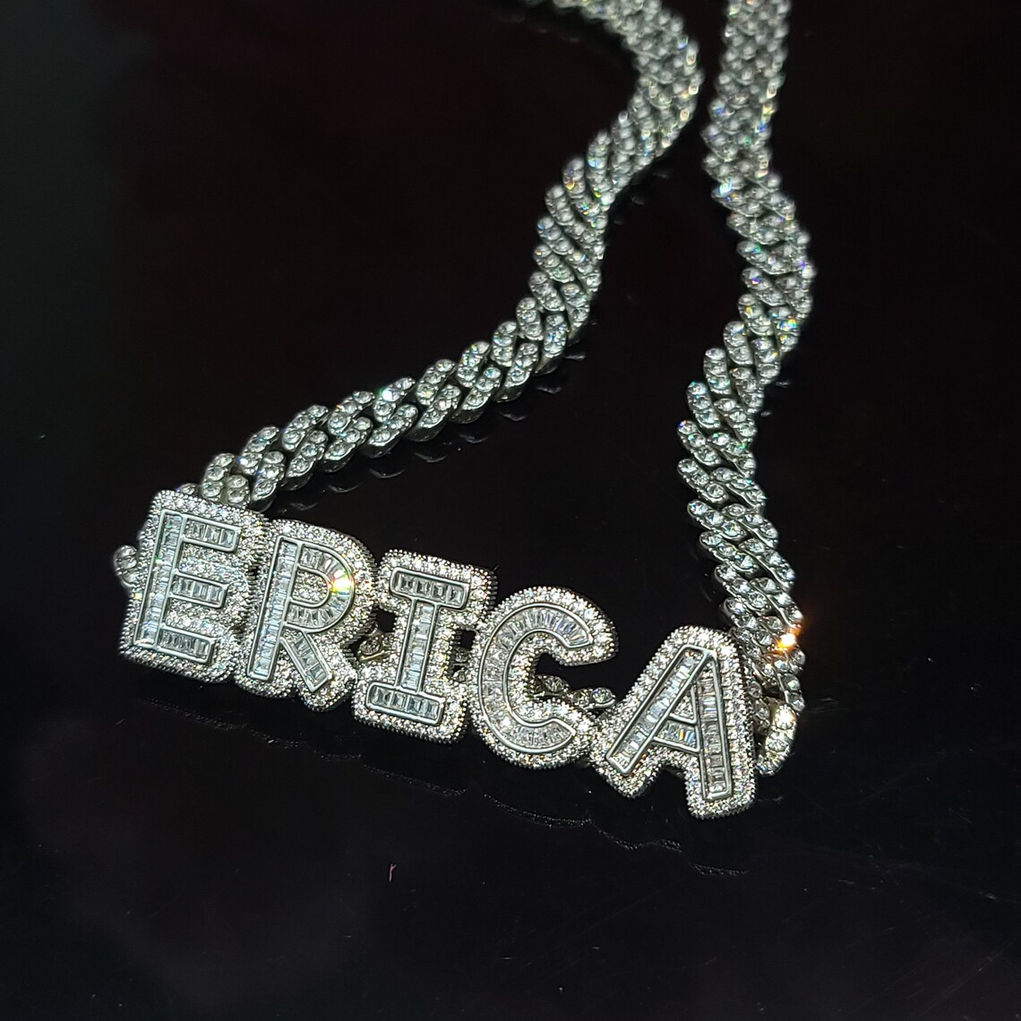 Cuban Chain Iced Out Sparkling Custom Nameplate Necklace -silviax
