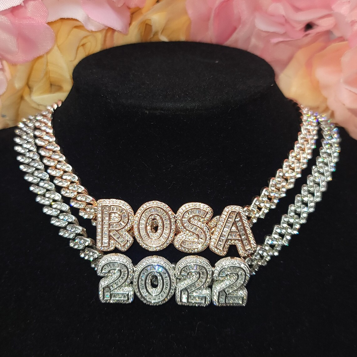 Cuban Chain Iced Out Sparkling Custom Nameplate Necklace -silviax