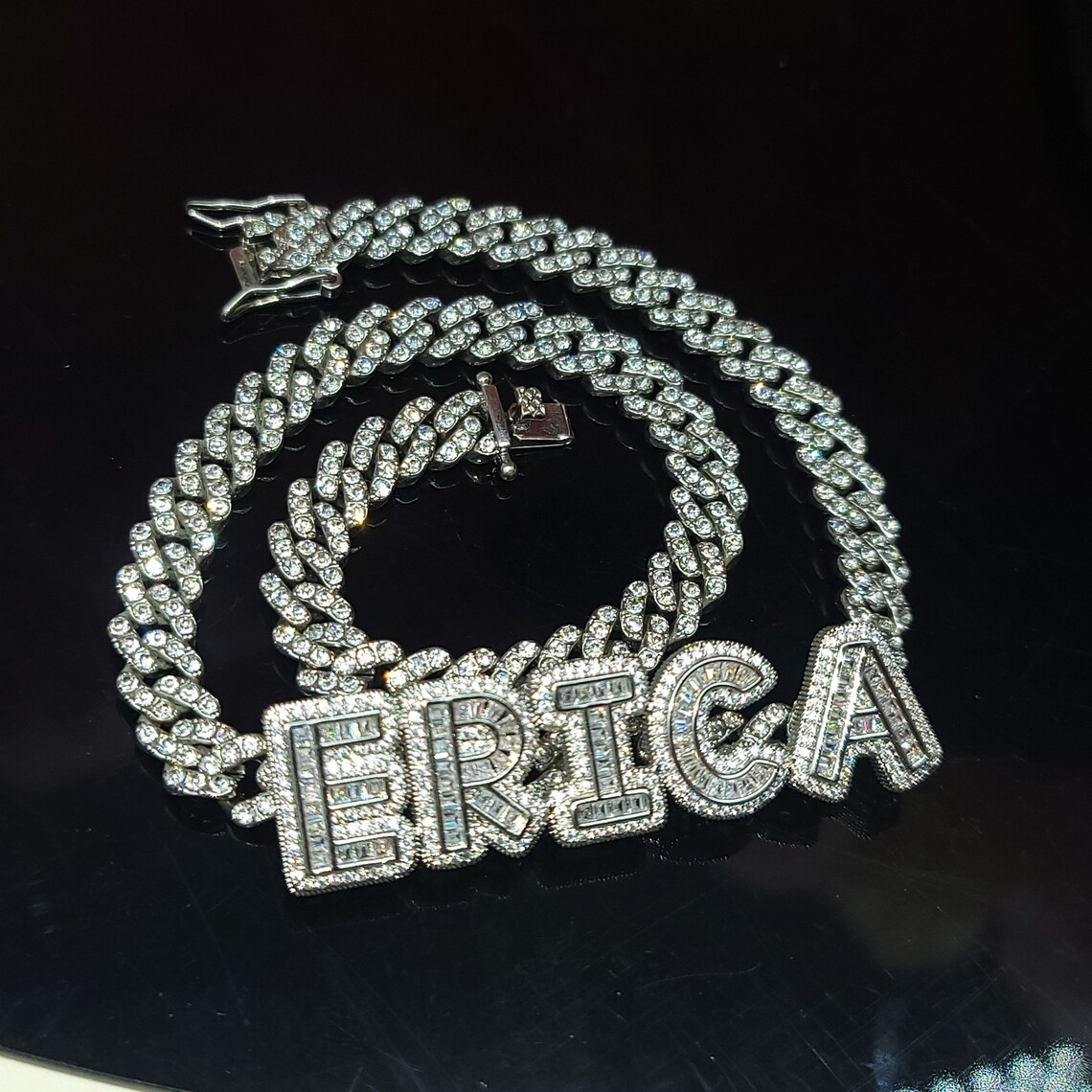 Cuban Chain Iced Out Sparkling Custom Nameplate Necklace -silviax