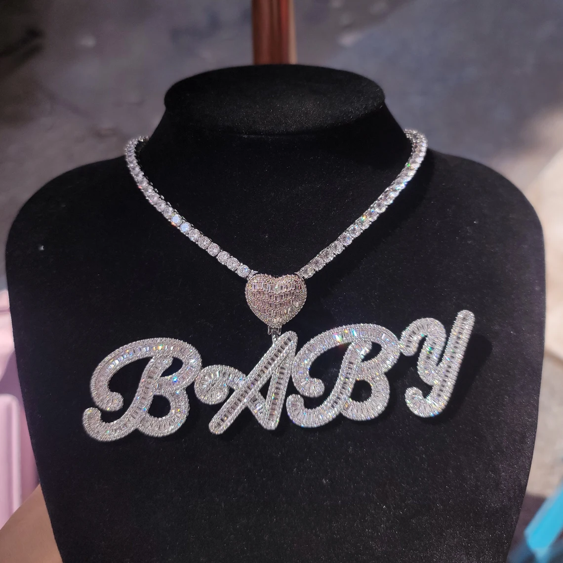 1-6 Baguette Letters Tennis Chain Iced Out Custom Necklace-silviax