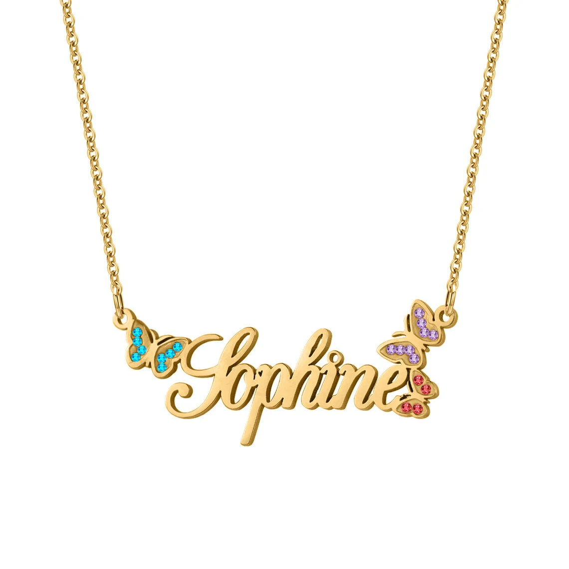 Butterfly Cubic Zirconia Cable Chain Personalized Custom Name Necklace-silviax