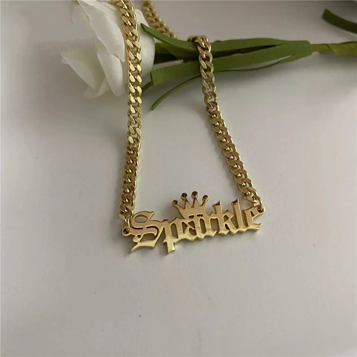 Old English Personalized Custom Copper Crown Name Necklace-silviax
