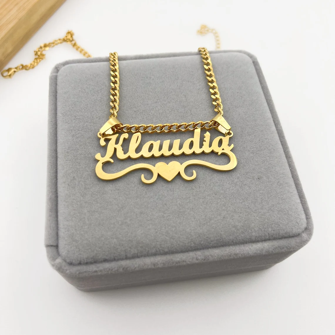 Heart Gothic Cuban Chain Personalized Custom Name Necklace-silviax