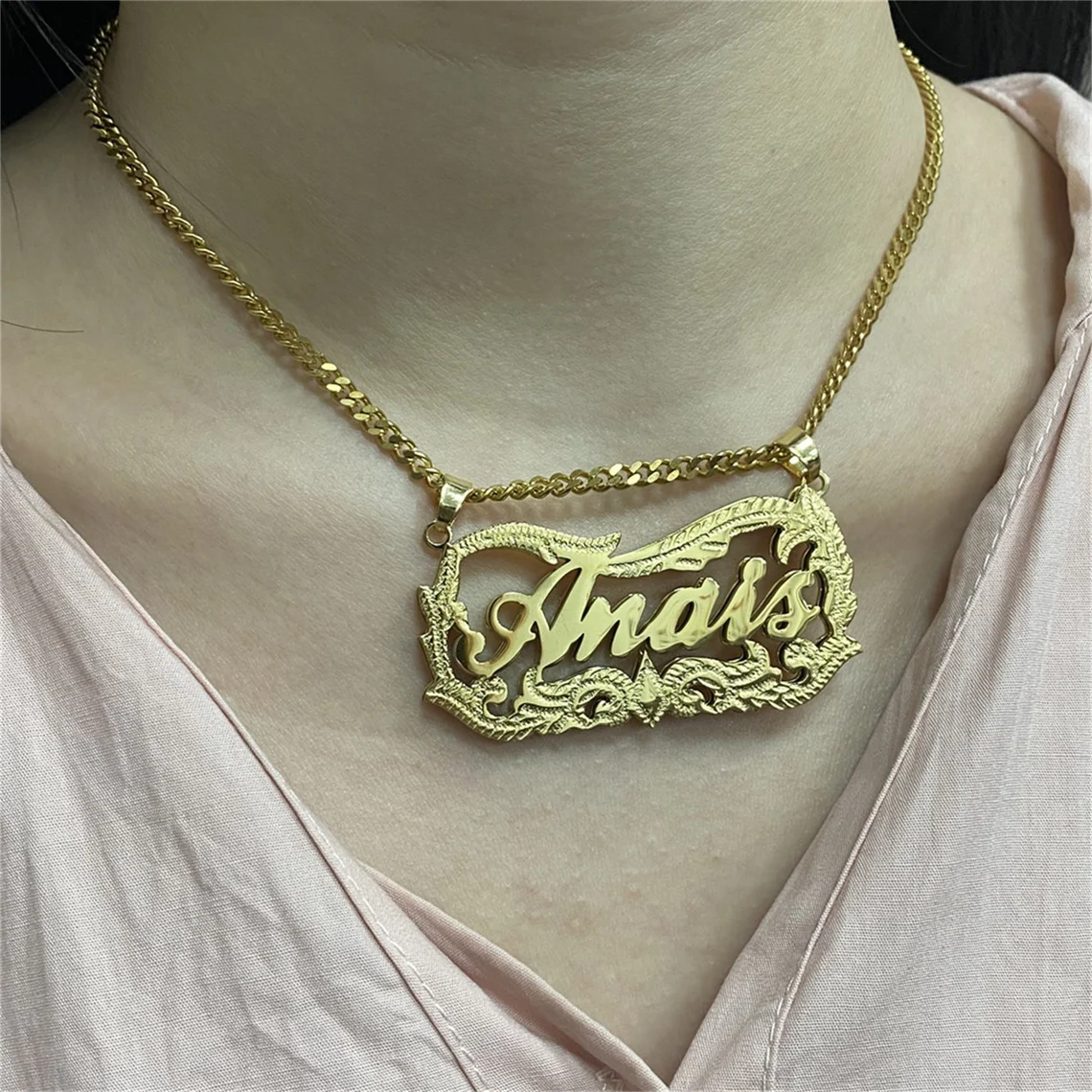 Double Plate Personalized Custom Gold Plated Name Necklace-silviax