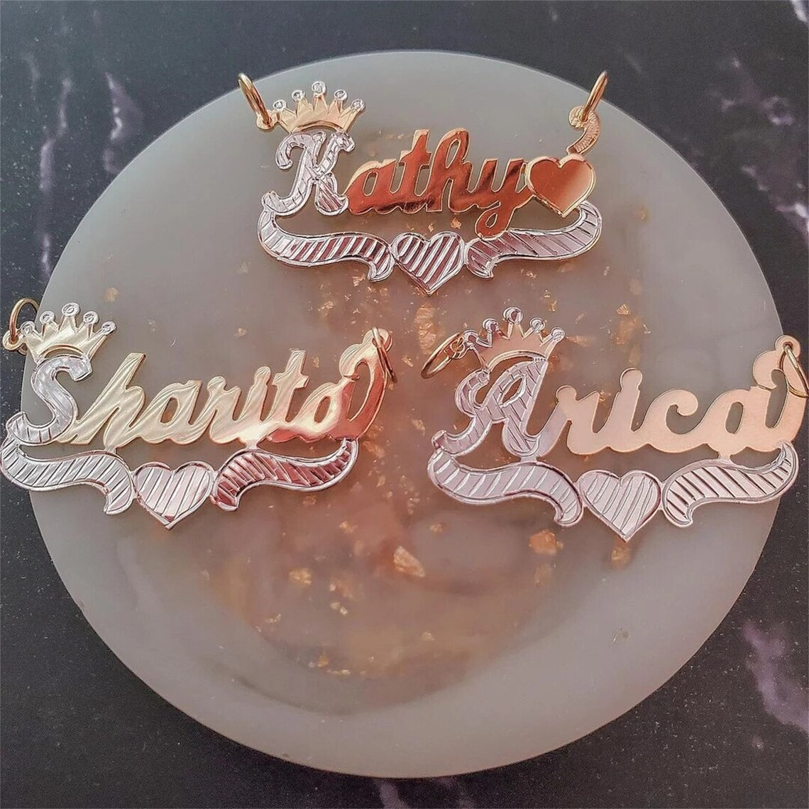 Crown Two Tone Pendant Personalized Custom Name Necklace-silviax