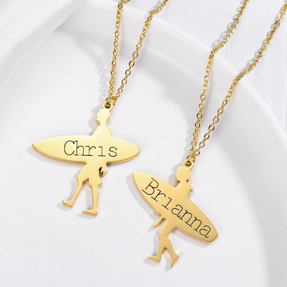 Surfboard Necklace Personalized Custom Dainty Gold Surfer Necklace