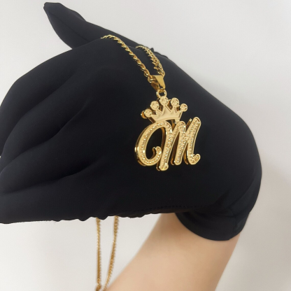 Double Layer Crown Initial Letter Personalized Custom Name Necklace