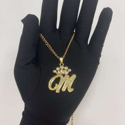 Double Layer Crown Initial Letter Personalized Custom Name Necklace