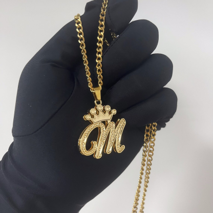 Double Layer Crown Initial Letter Personalized Custom Name Necklace