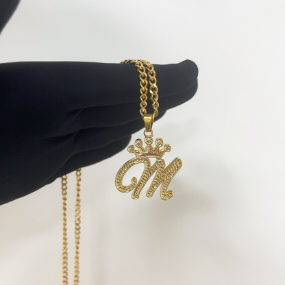 Double Layer Crown Initial Letter Personalized Custom Name Necklace