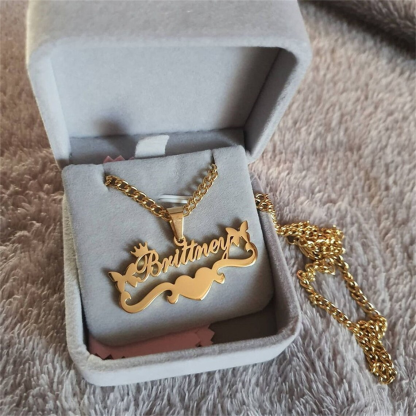 Butterfly Crown Two Hearts Necklace Personalized Custom Name Necklace 