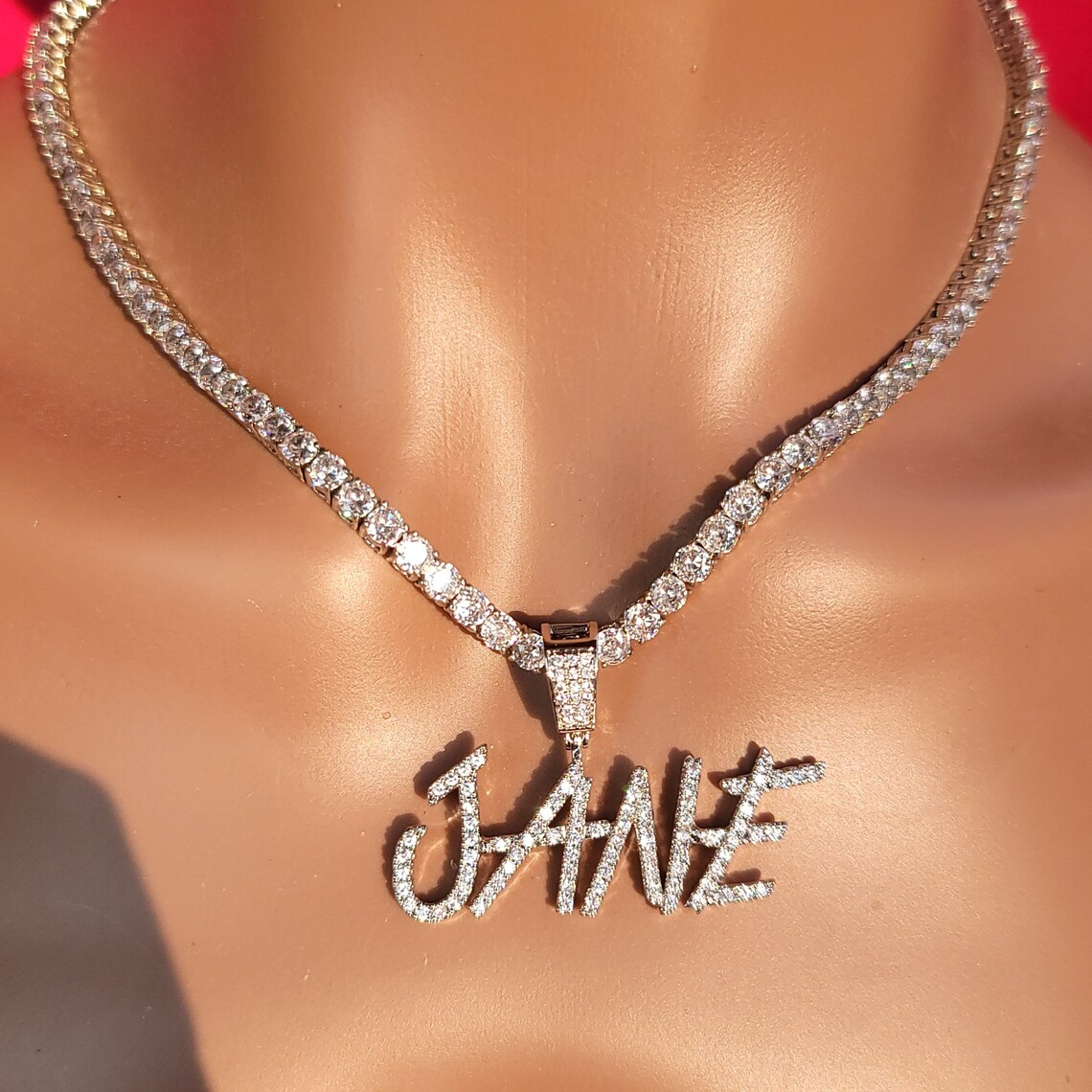 1-6 Initial Letters Zirconia Tennis Chain Iced Out Custom Name Necklace