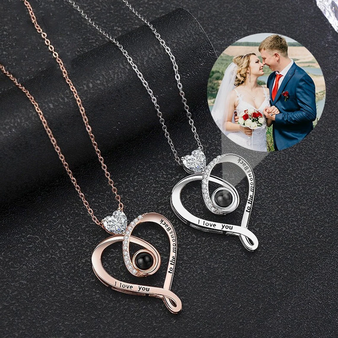 Heart Zircon Photo ProjectionPendant Personalized Custom Name Necklace