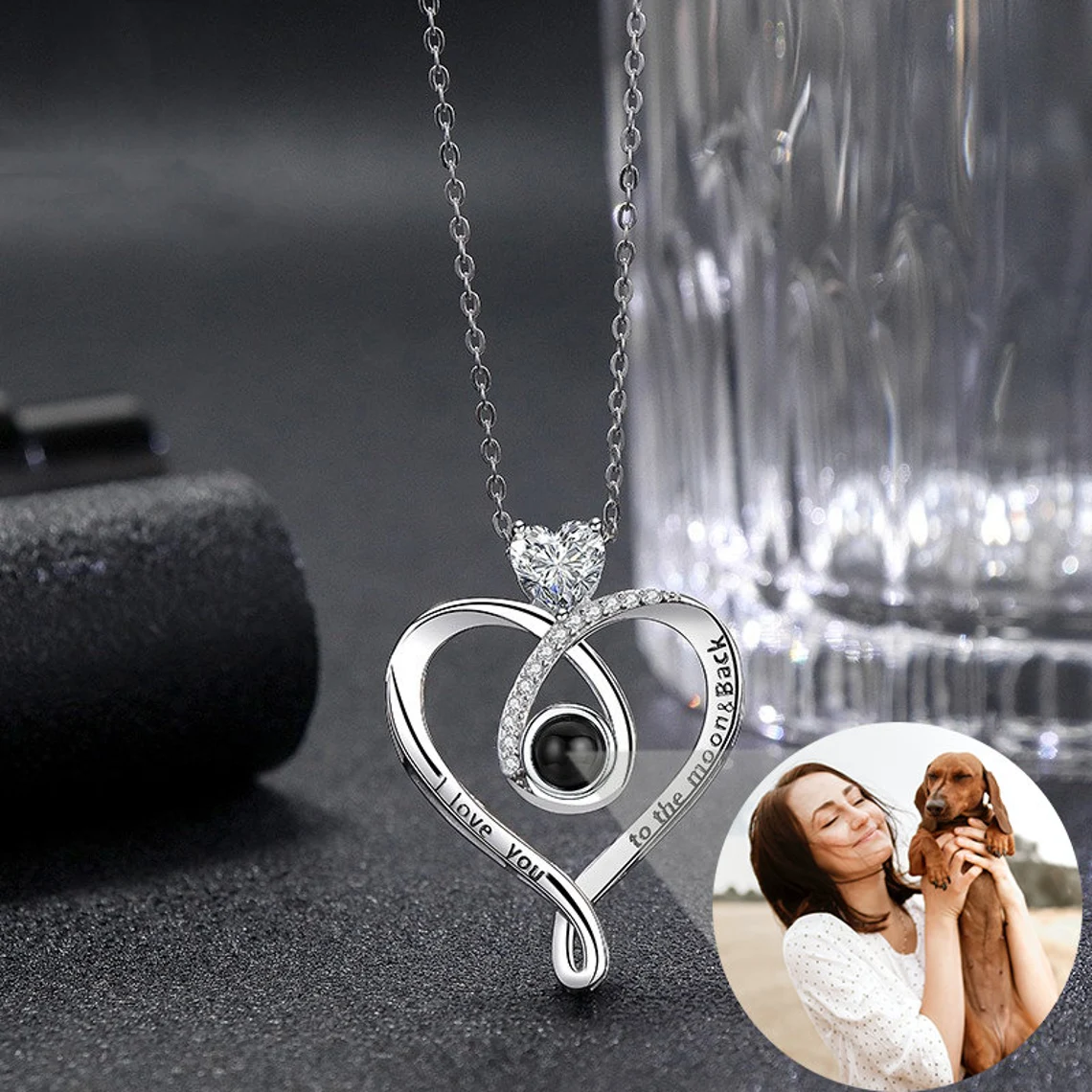 Heart Zircon Photo ProjectionPendant Personalized Custom Name Necklace