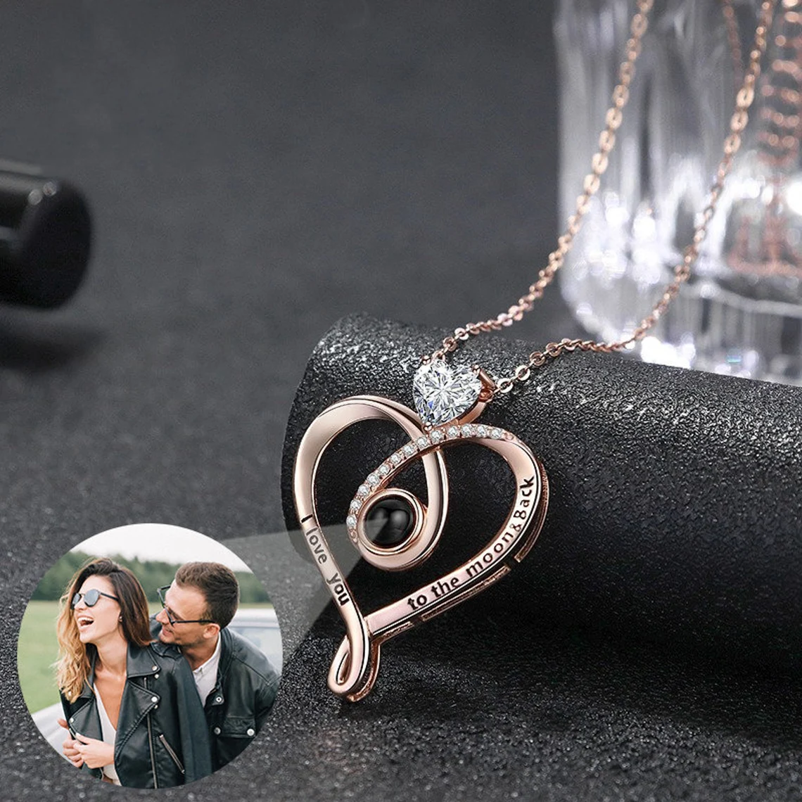 Heart Zircon Photo ProjectionPendant Personalized Custom Name Necklace