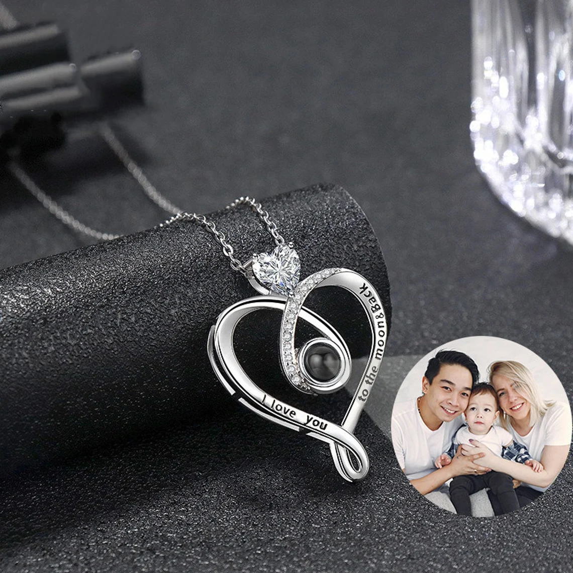 Heart Zircon Photo ProjectionPendant Personalized Custom Name Necklace