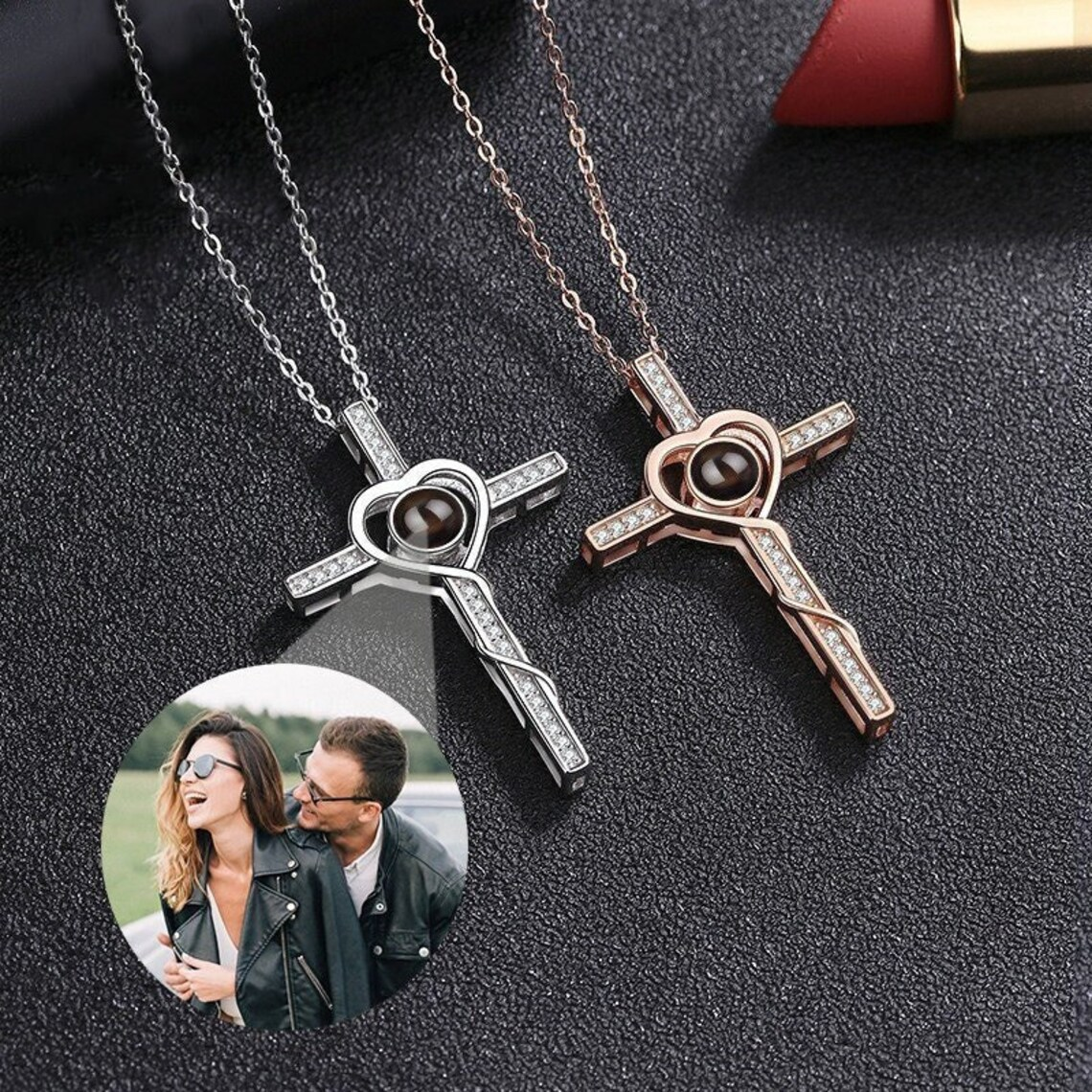 Cross Necklace Personalized Picture Inside Pendant Photo Projection Necklace