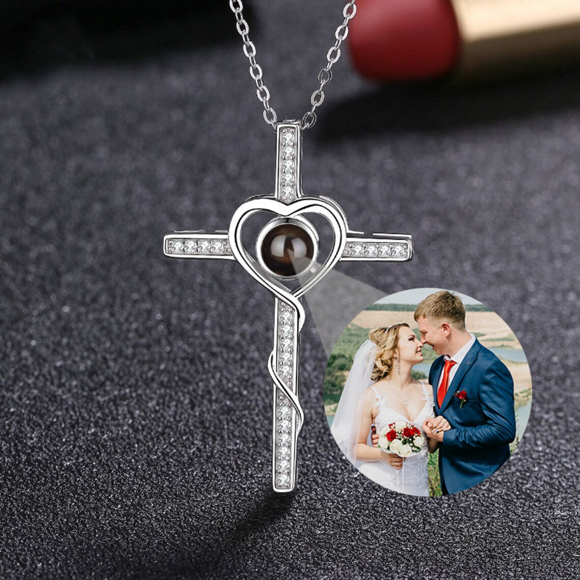Cross Necklace Personalized Picture Inside Pendant Photo Projection Necklace