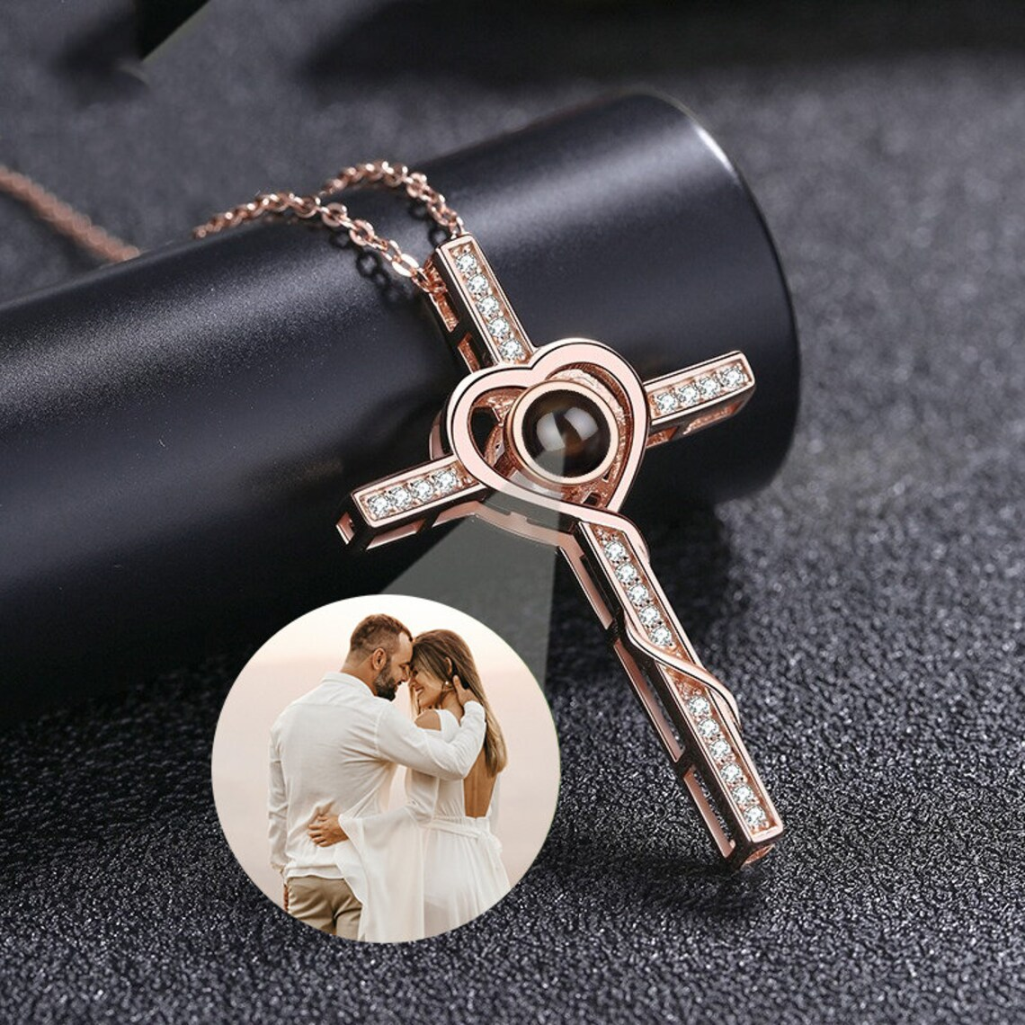 Cross Necklace Personalized Picture Inside Pendant Photo Projection Necklace