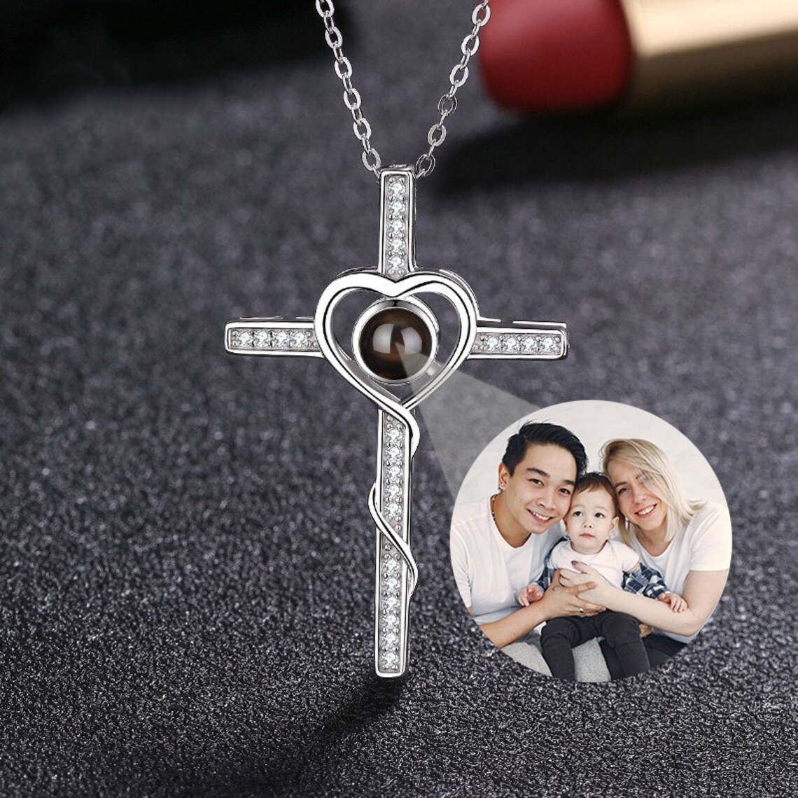 Cross Necklace Personalized Picture Inside Pendant Photo Projection Necklace