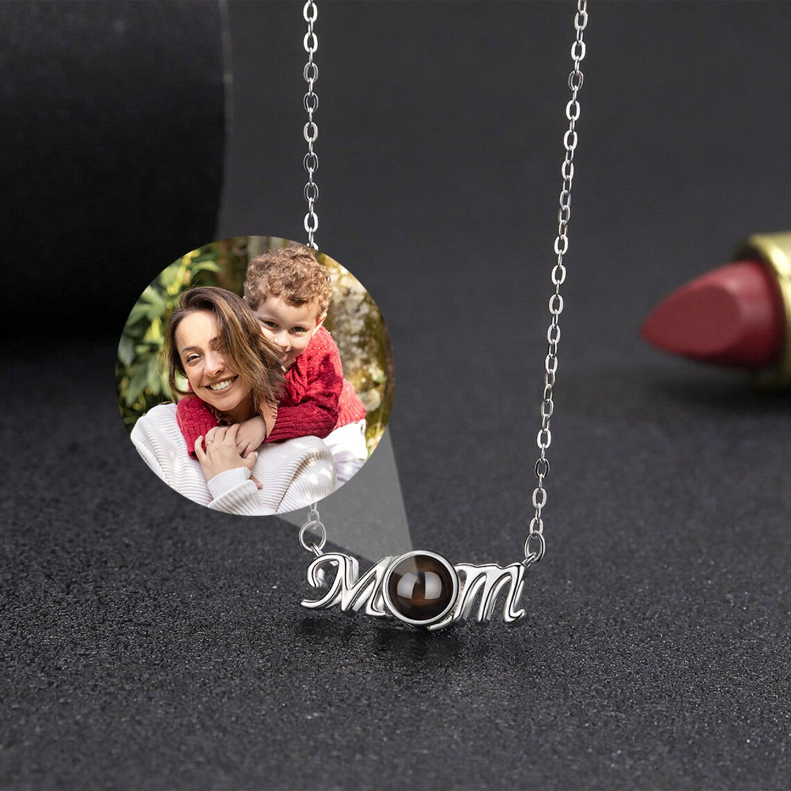 Personalized Photo Projection Necklace With Picture Inside Memorial Photo Jewelry Gift for Mom
