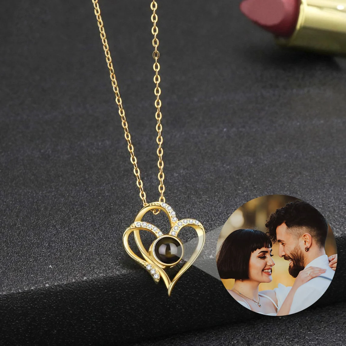 Heart Pendant Zircon Personalized Photo Projection Necklace