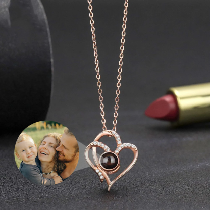 Heart Pendant Zircon Personalized Photo Projection Necklace