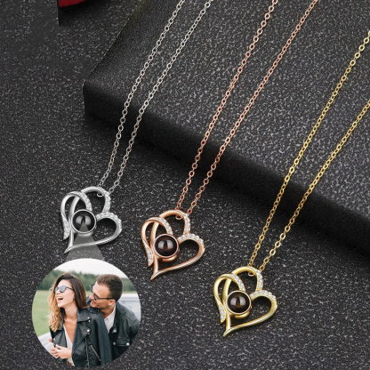 Heart Pendant Zircon Personalized Photo Projection Necklace