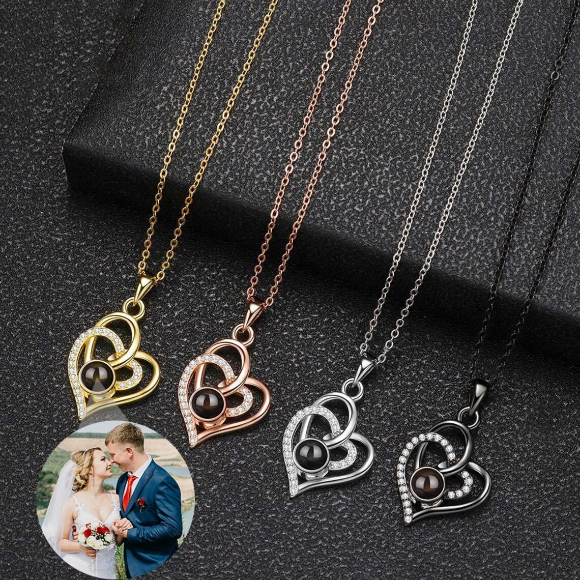 Heart Pendant Zircon Personalized Photo Projection Necklace