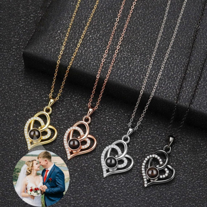 Heart Pendant Zircon Personalized Photo Projection Necklace