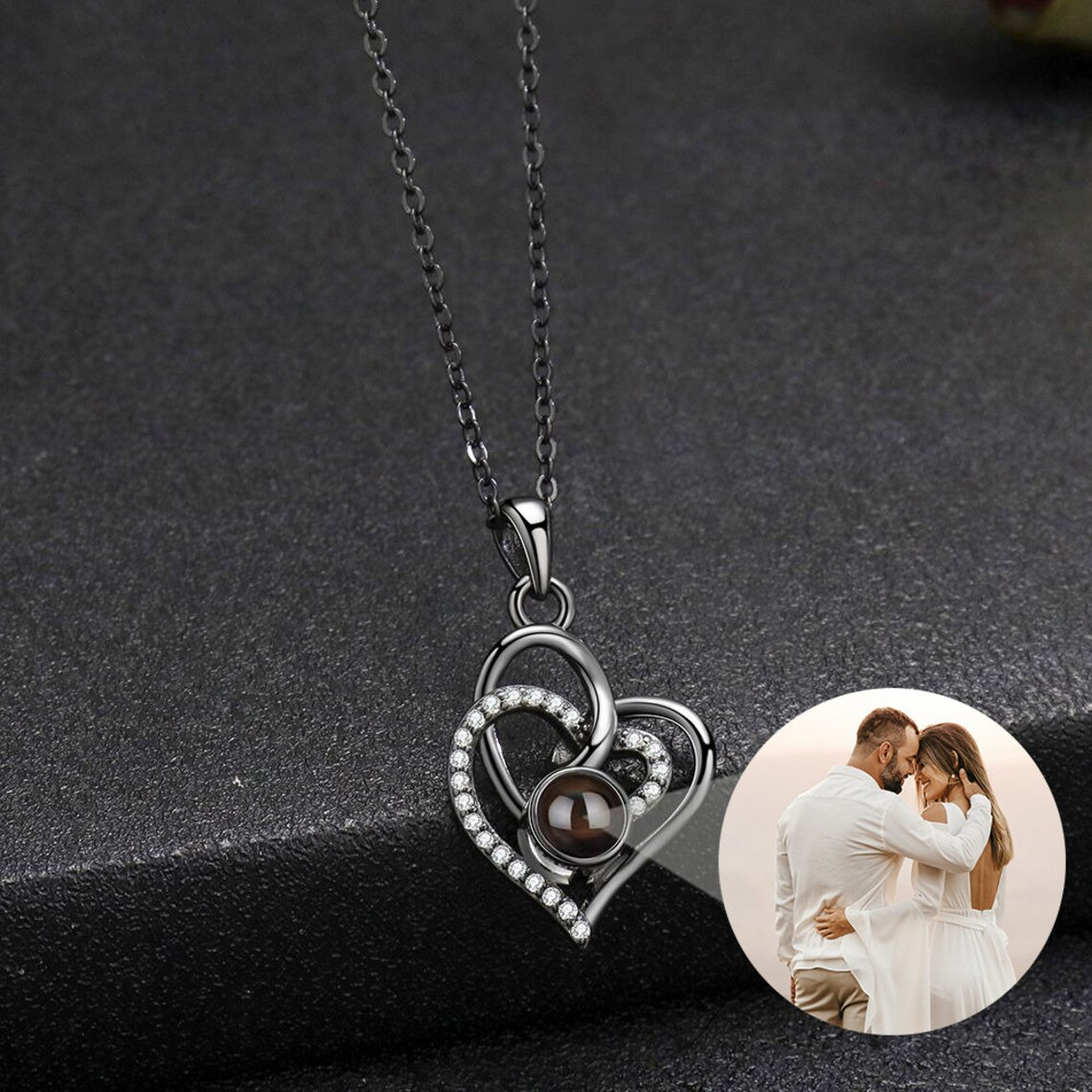 Heart Pendant Zircon Personalized Photo Projection Necklace