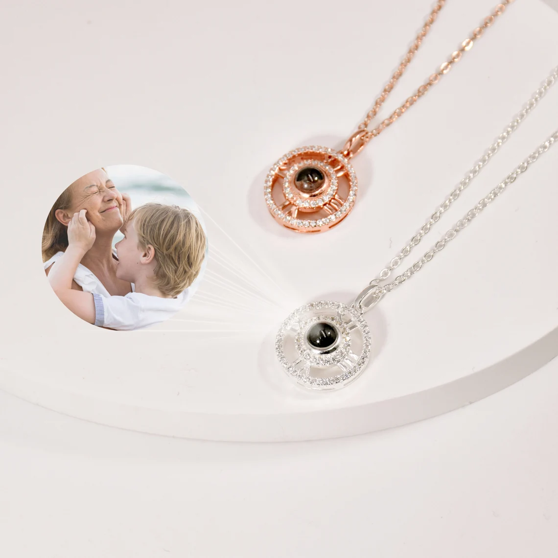 Circle Of Moment Personalized Photo Projection Necklace Photo Keepsake Jewelry