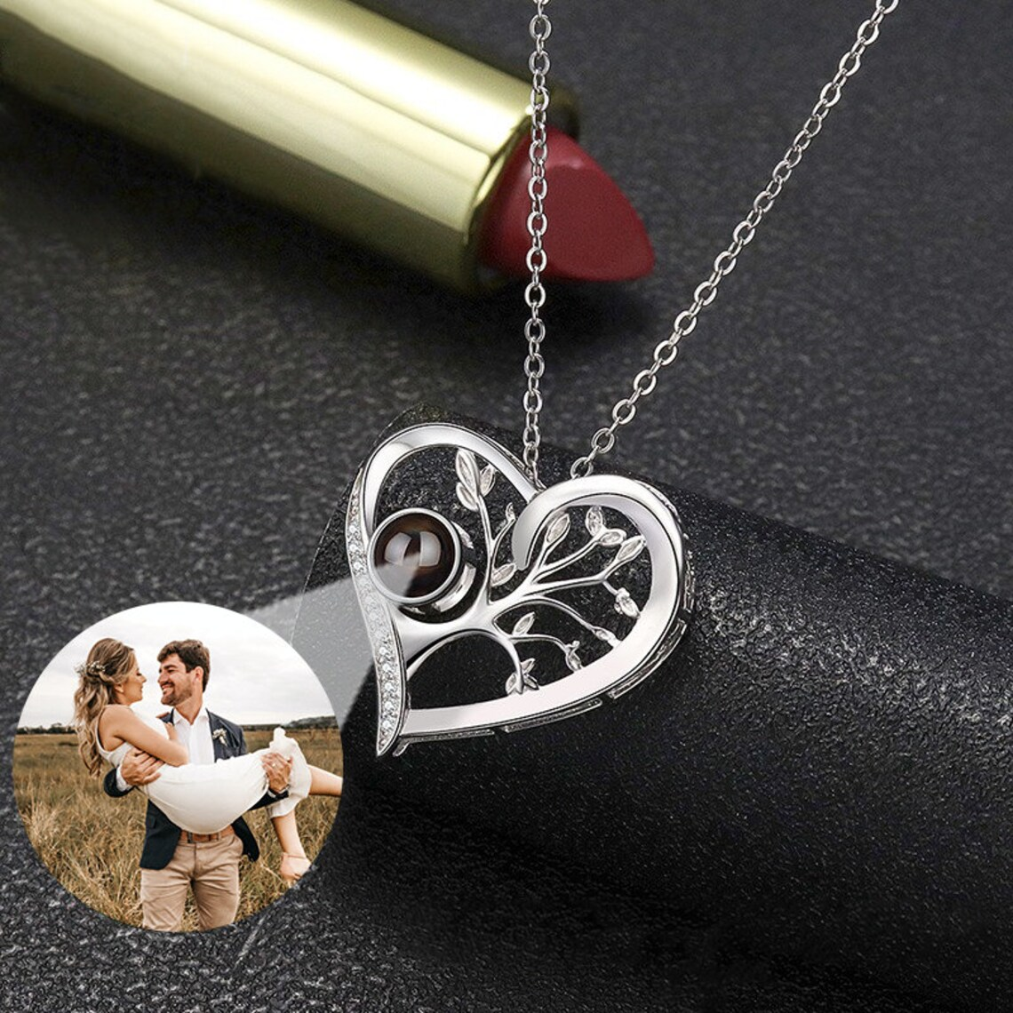 Tree Of Life Personalized Photo Projection Necklace Photo Memorial Jewelry