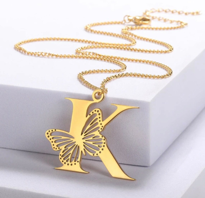 Initial Letter Butterfly Personalized Custom Necklace 