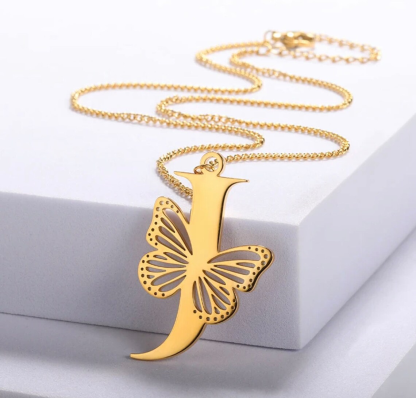 Initial Letter Butterfly Personalized Custom Necklace 