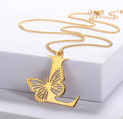 Initial Letter Butterfly Personalized Custom Necklace 