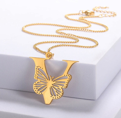 Initial Letter Butterfly Personalized Custom Necklace 