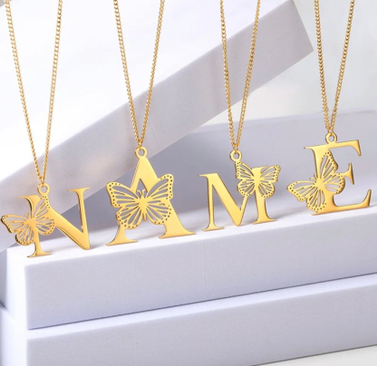 Initial Letter Butterfly Personalized Custom Necklace 